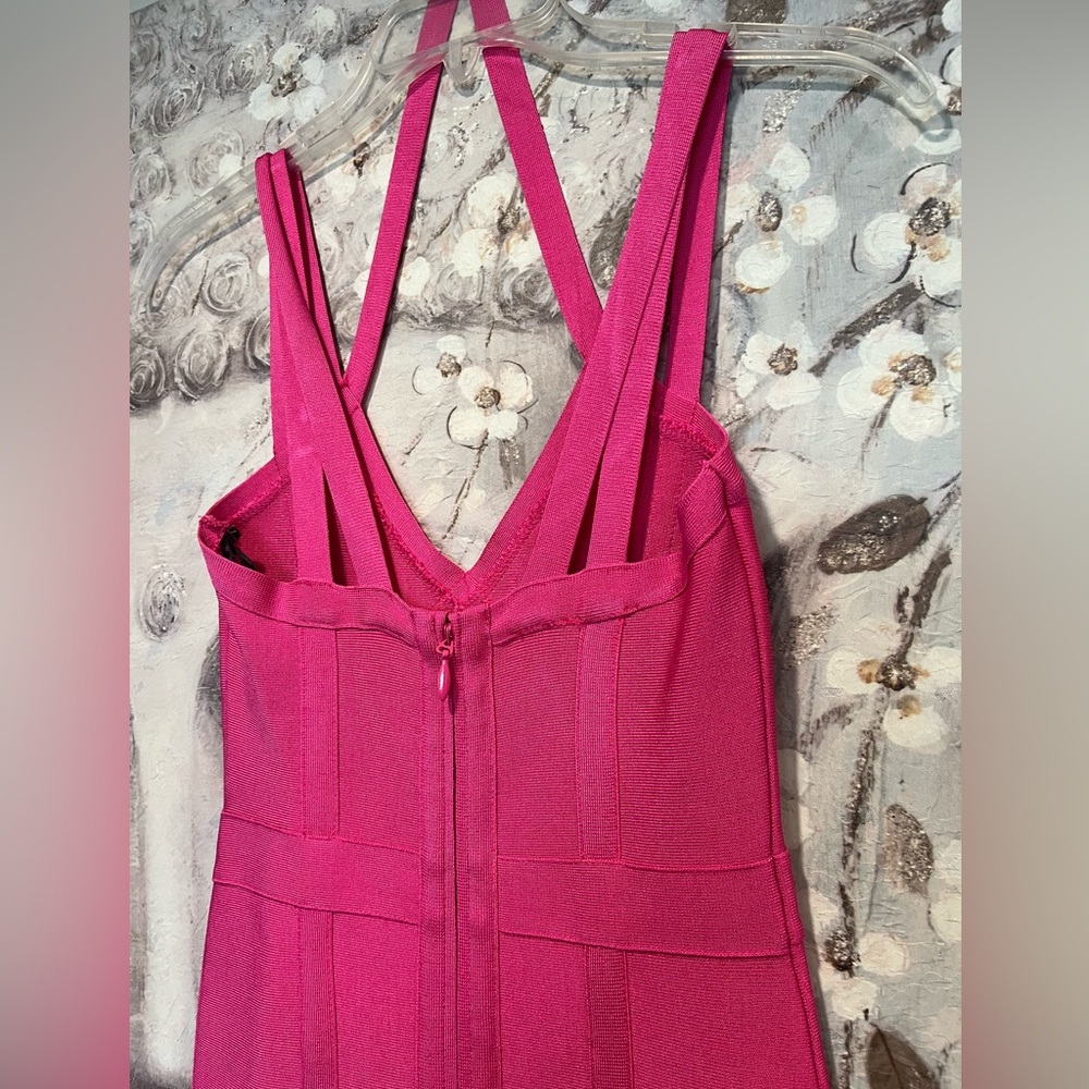 Bebe Fuchsia Pink Bandaid Sexy Cocktail Dress - Picture 4 of 14